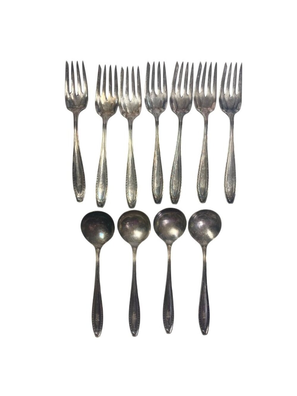 Antique Simeon L & George H Rogers Silver Plate Salad Forks Soup Spoons 11 Pcs